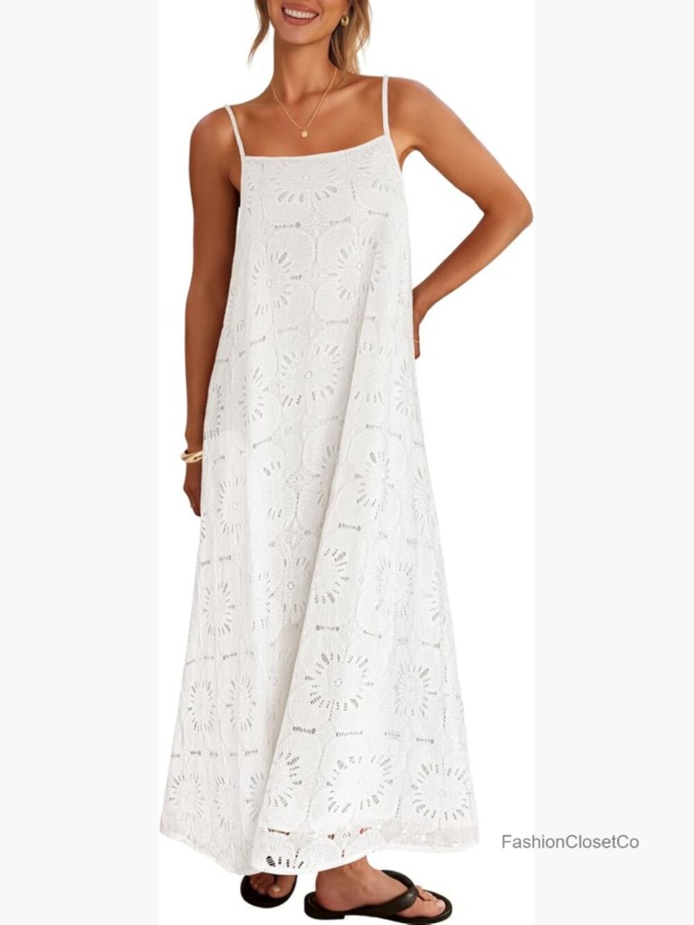 Spaghetti Straps Sleeveless Floral Lace Boho Beach Maxi Sundress - Picture 1 of 7